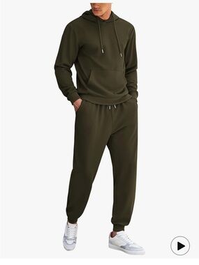 Men's Olive Green Jogger Sweatpants - Hooded Lounge Set